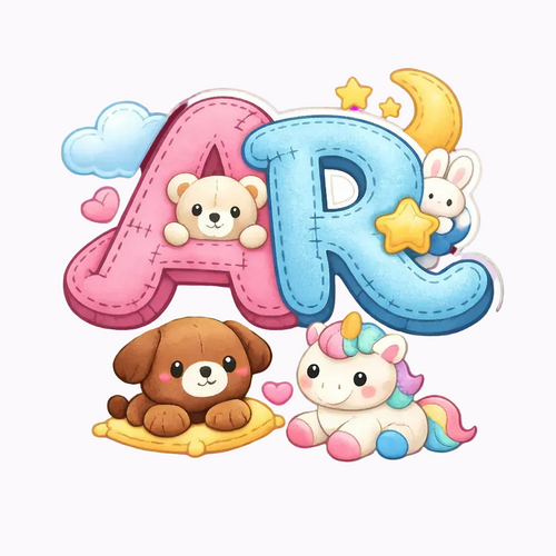 Cartoon alphabet 'AR' with animals on a white background
